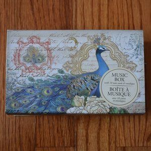 Punch Studio Music Box with Peacock Design and 10 Note Cards and Envelopes